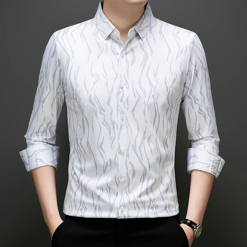 新品上市男士商务休闲长袖衬衫高档无痕高弹免烫轻奢男士长袖衬衫