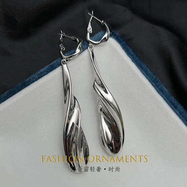 铜合金耳饰 1168 金属冷淡风 长款水滴形 不规则个性 耳扣耳环