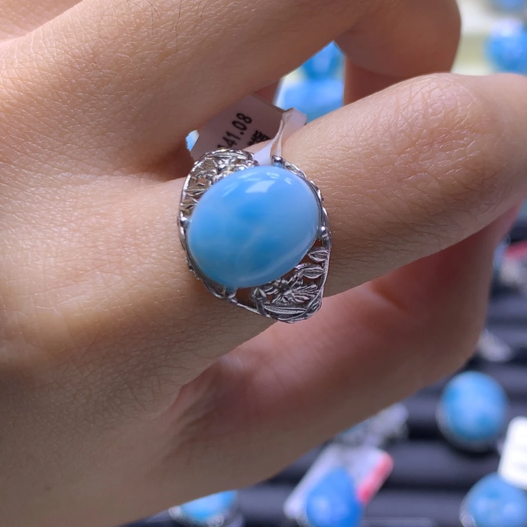 针钠钙石（海纹石）银S925镶嵌戒指蛋面戒指色差略异