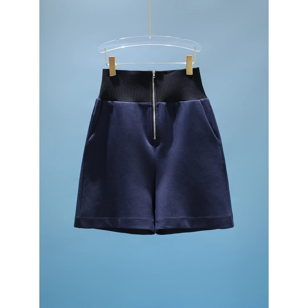 【韩哥女装】设计师休闲时尚舒适百搭藏蓝色宽松阔腿A字短裤/3278A