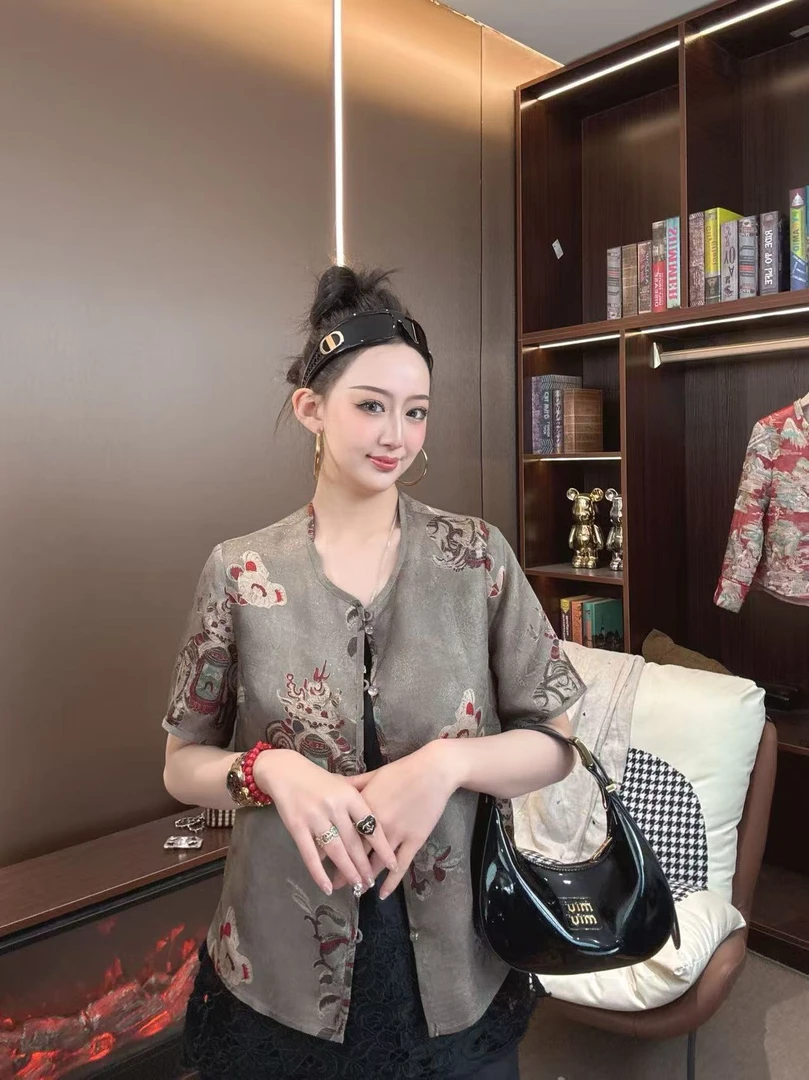 【沐木家】“瑞象衔花”夏季国风调性两穿款象蝶织金香云纱短袖17820