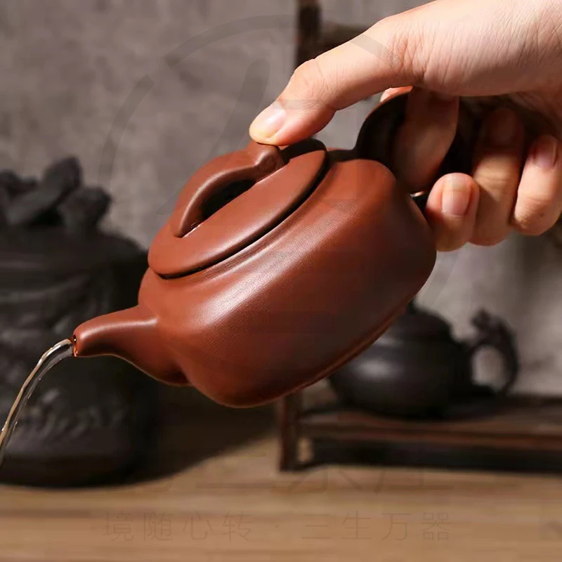 国潮新款手工朱泥仿古壶过滤四方茶壶大红袍花茶功夫茶道用品