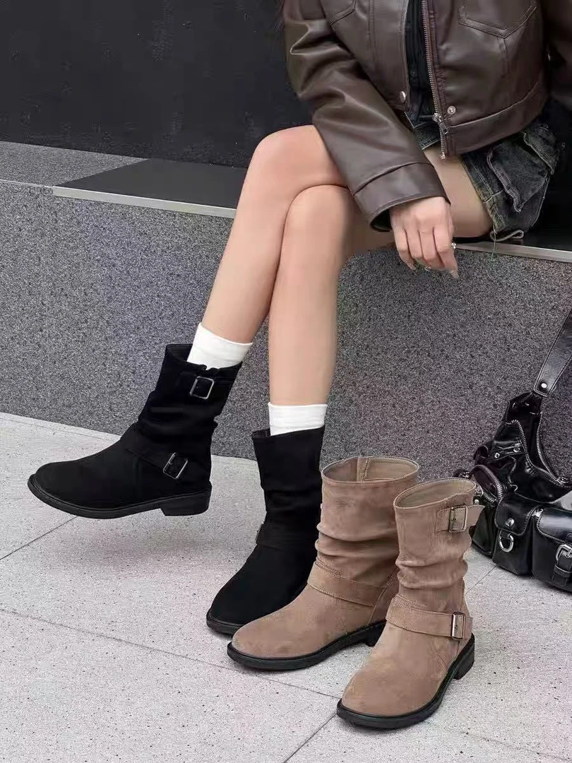 秋冬新款韩版通勤瘦瘦简约粗跟裸靴短靴5825-1(不加绒)