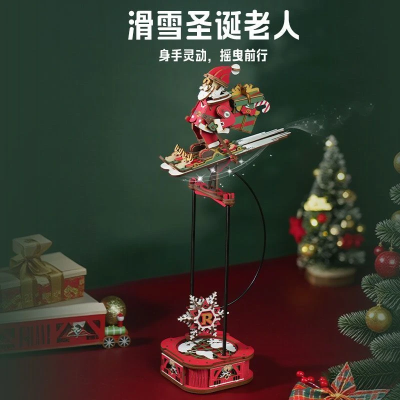 若客滑雪圣诞老人重力摇摆积木摆件diy手工拼装玩具圣诞礼物MCDO6