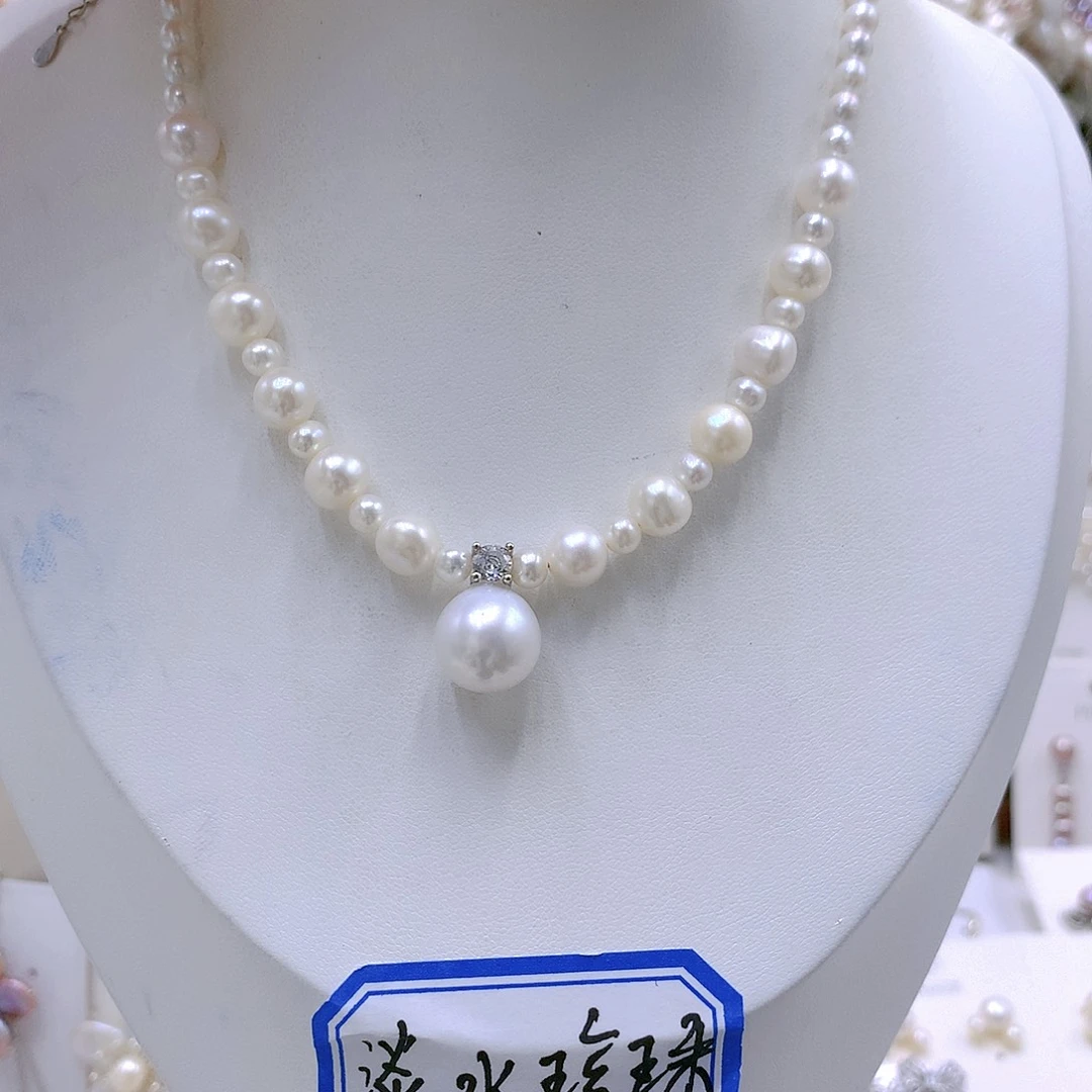 颈饰银S925镶嵌淡水珍珠菲