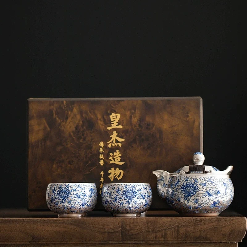 皇杰造物缠枝花宝瓶手抓壶一壶两杯+莲花茶盘ZH65