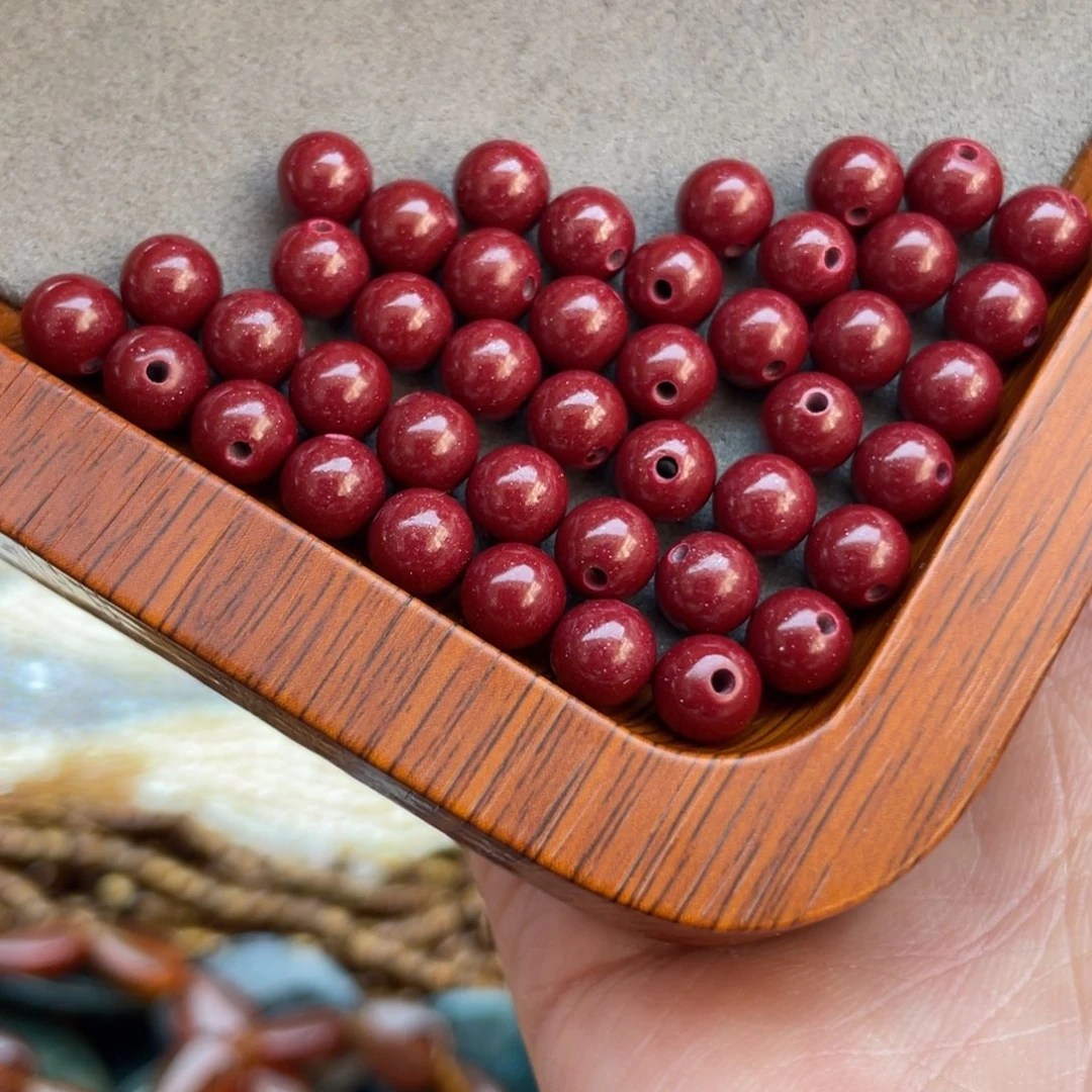 玛瑙/玉髓未镶嵌珠宝半成品朱砂卡6圆珠30克随机发50含量的