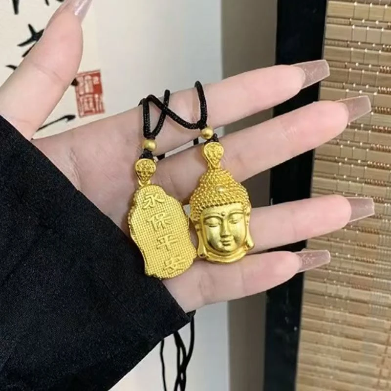 合金吊坠 轻奢时尚经典永保平安实心款佛头项坠饰品素款挂坠气质