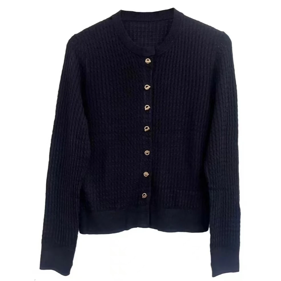 新款金属扣圆领开衫 无袖针织背心