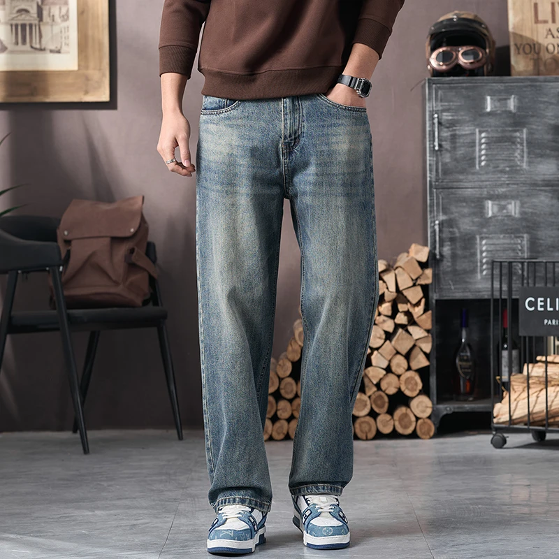 阔腿牛仔裤男士2025新款潮牌宽松直筒长裤男士潮流百搭休闲裤子
