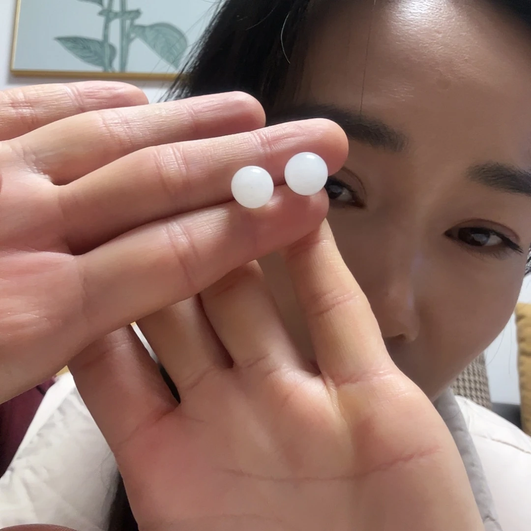 和田玉耳钉银S925镶嵌古****月