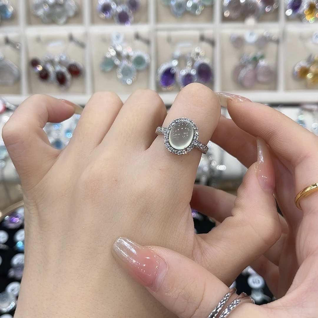 蛇纹石玉银S925镶嵌戒指