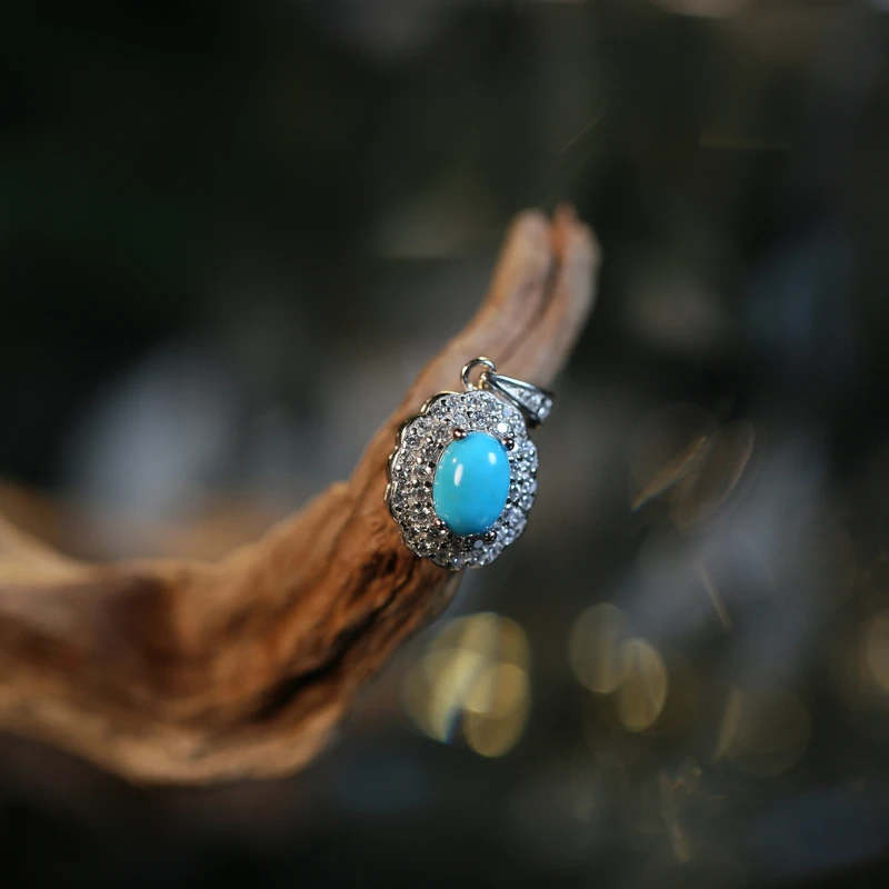 【北北】S925银绿松石美松旦面吊坠 约5*7mm  XZ0137BZ