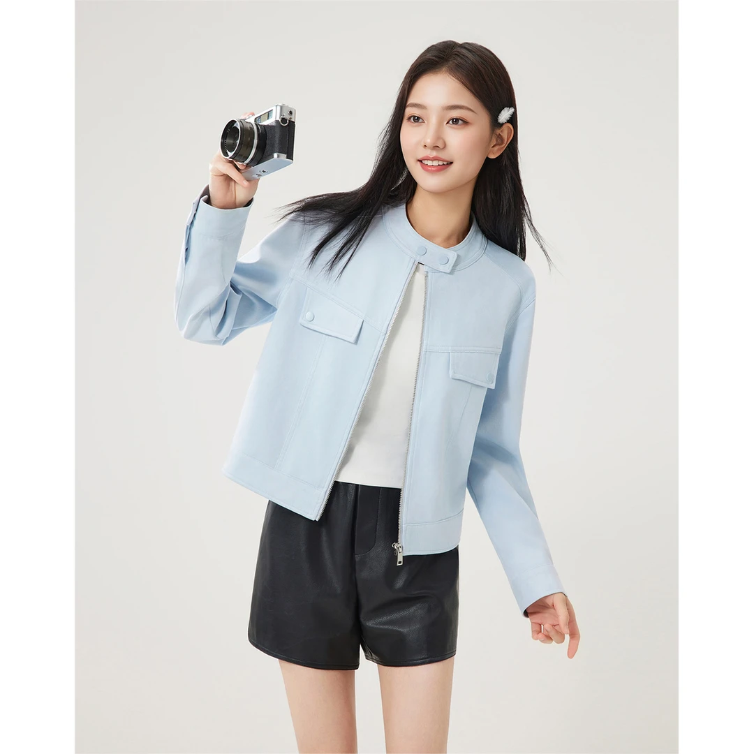 IEF/爱依服2025秋季新款美式甜酷简约休闲风短款磨砂皮外套流光风