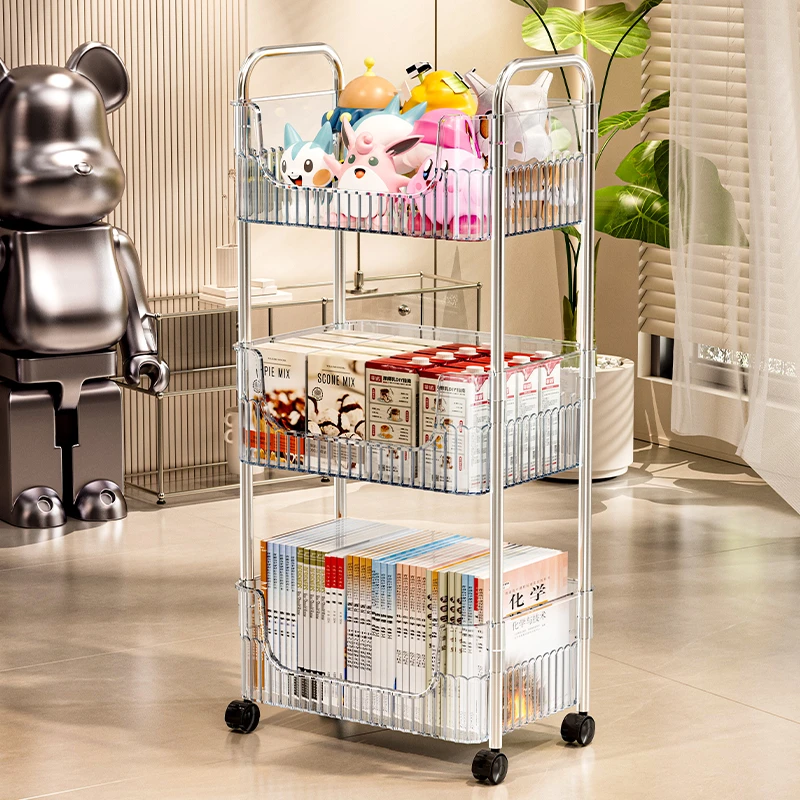 亚克力零食置物架落地多层可移动小推车化妆品柜子卧室客厅收纳架