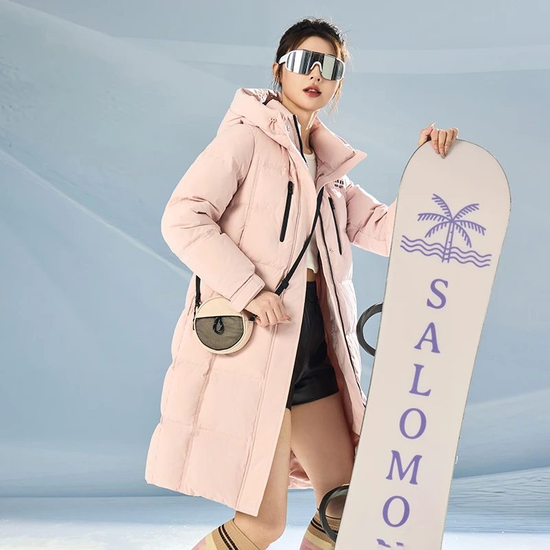 凯幕狮冬季男女同款长款羽绒服粉色女款加厚保暖连帽新款外套白色