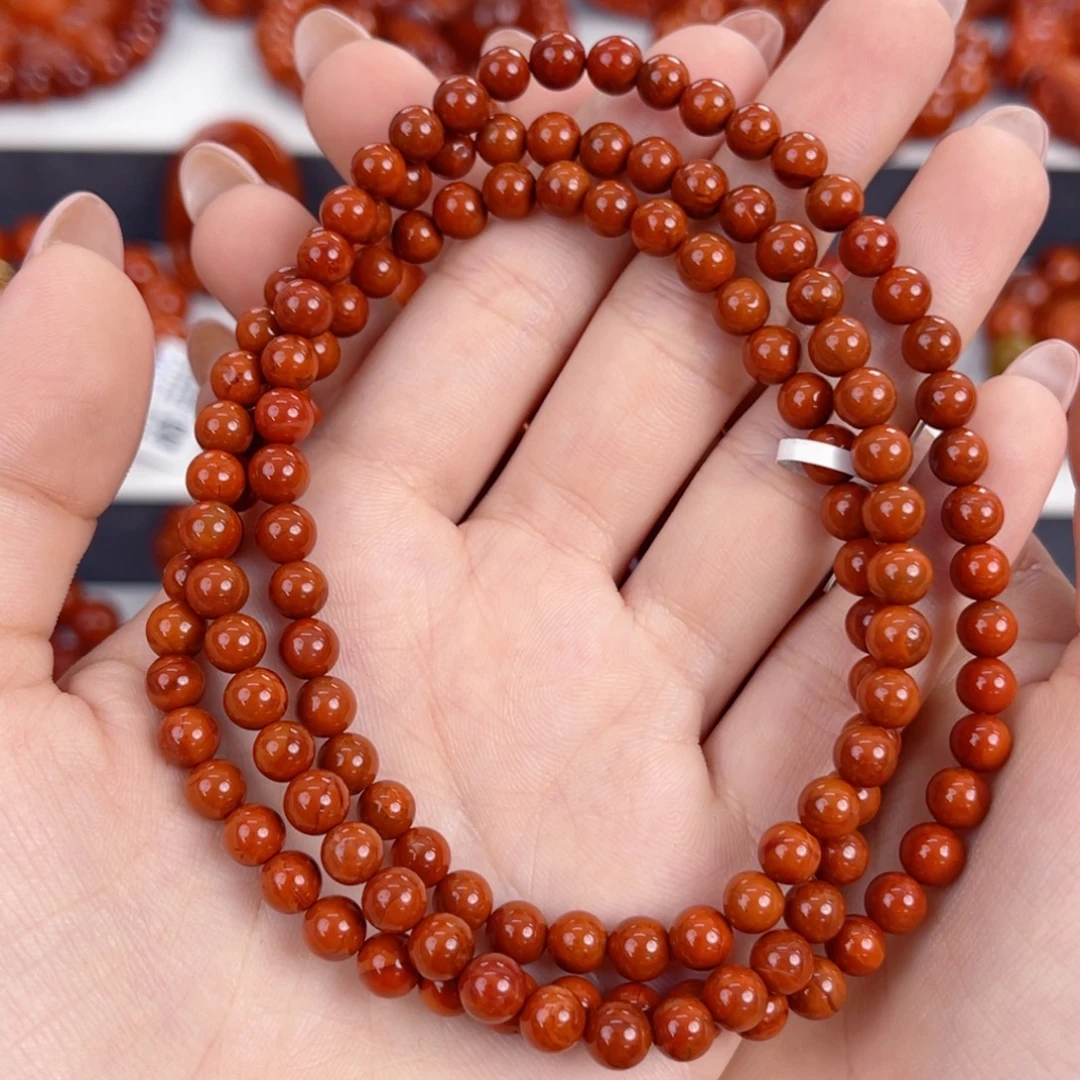 南红玛瑙未镶嵌瓦西柿子红满肉5mm多圈