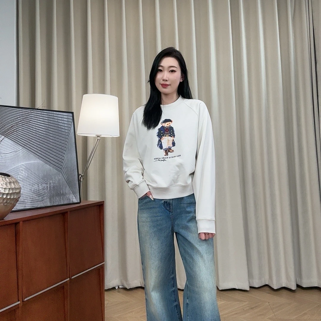 【若若美】X-2118小熊刺绣印花圆领卫衣春季新款女士卡通插肩袖上衣