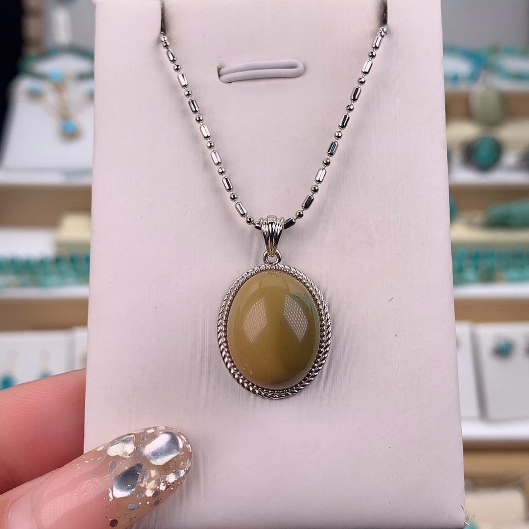 绿松石银S925镶嵌吊坠(赠链)