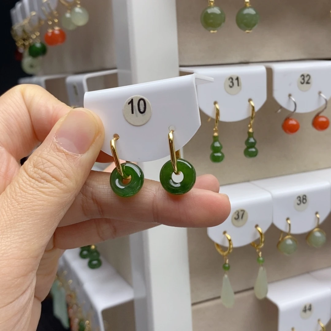 银S925镶嵌和田玉耳饰