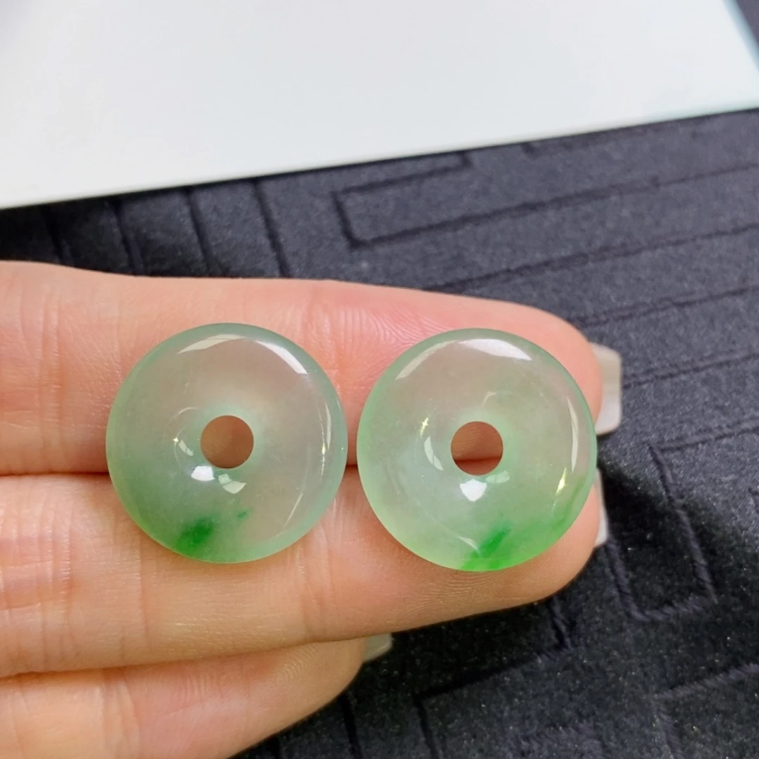 翡翠未镶嵌耳饰飘花甜甜圈
