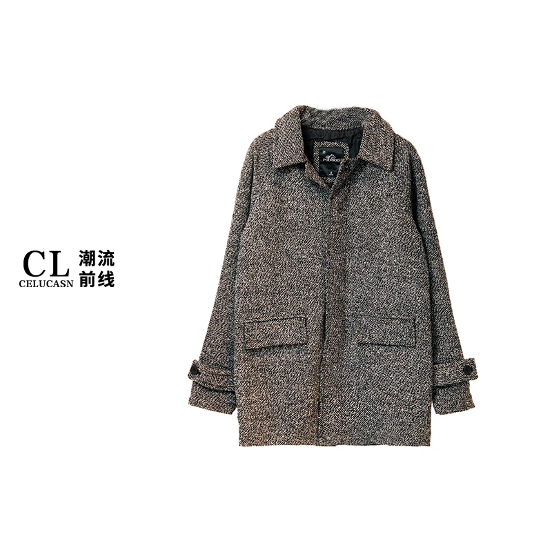 P5VPN083#秋冬新款翻领慵懒风立体高级复古深灰毛呢外套