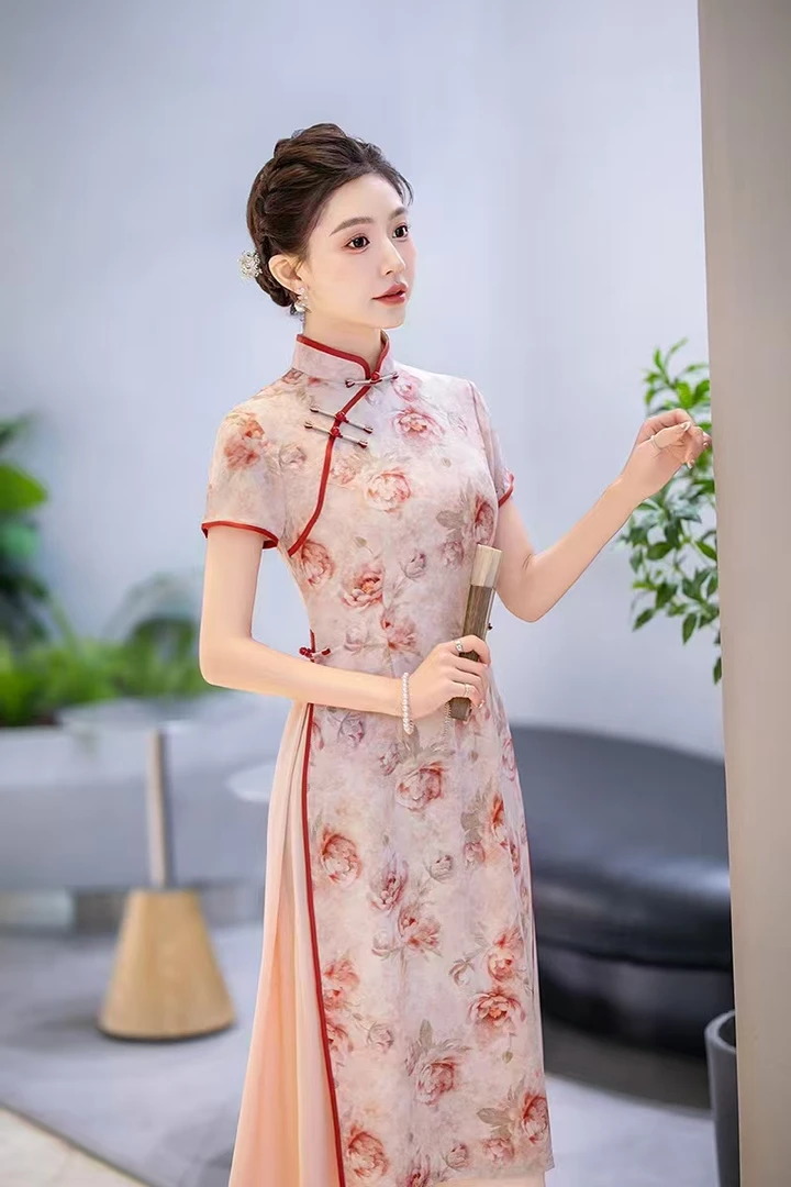 花楹 日常气质文艺国风优雅长款改良奥黛旗袍