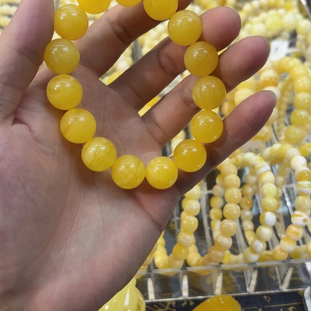 琥珀未镶嵌手链卡 14.7mm 焦皮料鸡油黄