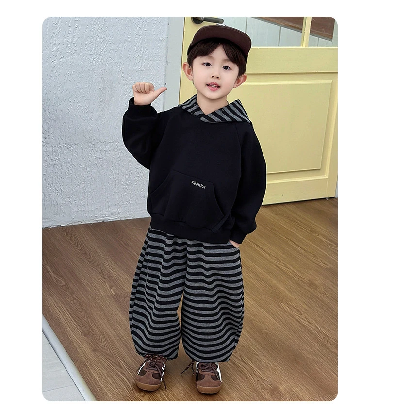 艾雯男童秋装连帽套装2025春秋季新款韩版儿童洋气运动套宝宝衣服
