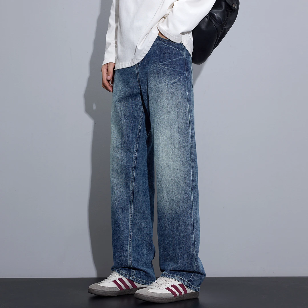 Kuvine2025宽松直筒牛仔裤男士秋季休闲美式复古水洗百搭阔腿长裤