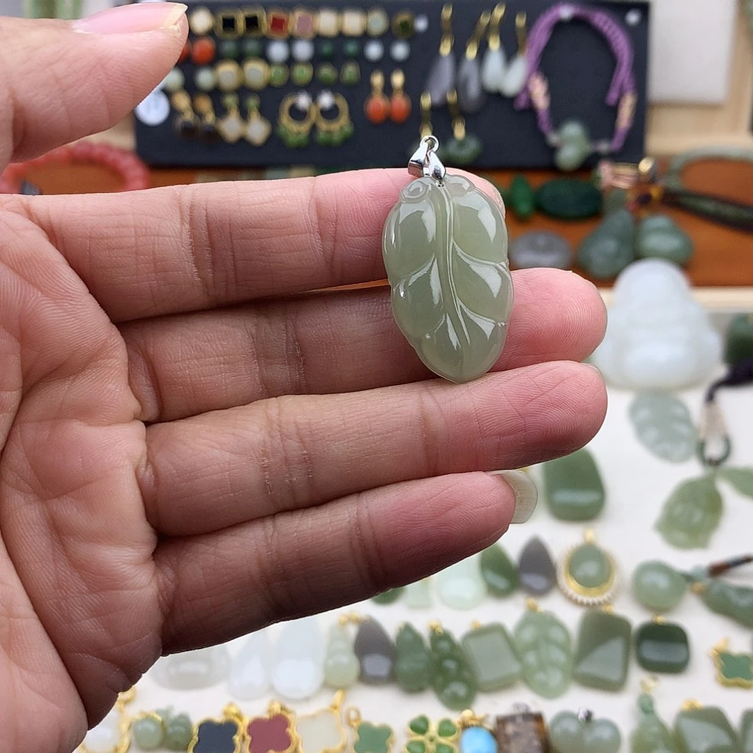 和田玉银S925镶嵌吊坠(不含链)