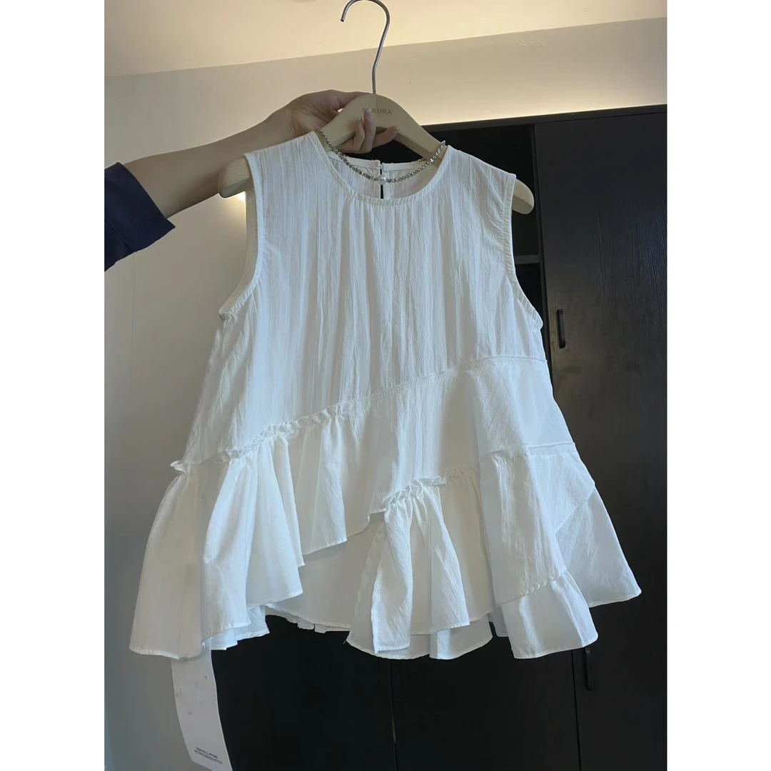 璎婲sᴀᴋᴜʀᴀ【流光似锦】金韩版无袖背心拼接不规则下摆减龄百搭衬衫