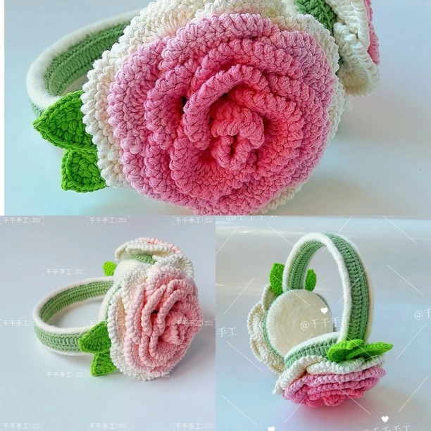 【非成品】手工diy毛线钩织送亲朋好友山茶花耳罩材料包