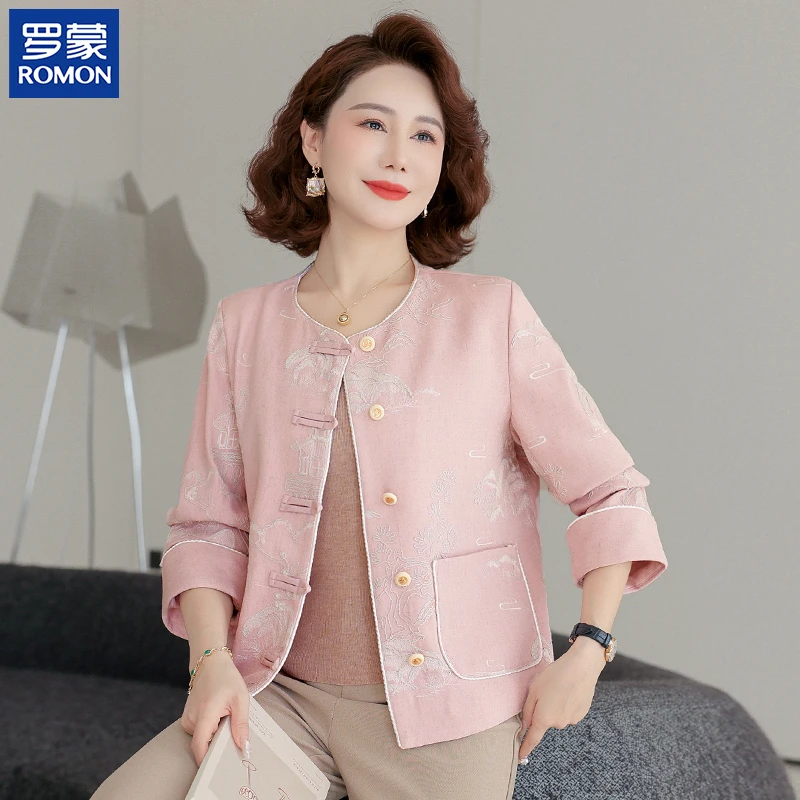 罗蒙妈妈装秋季高档外套2025新款中年气质上衣中老年女国风夹克