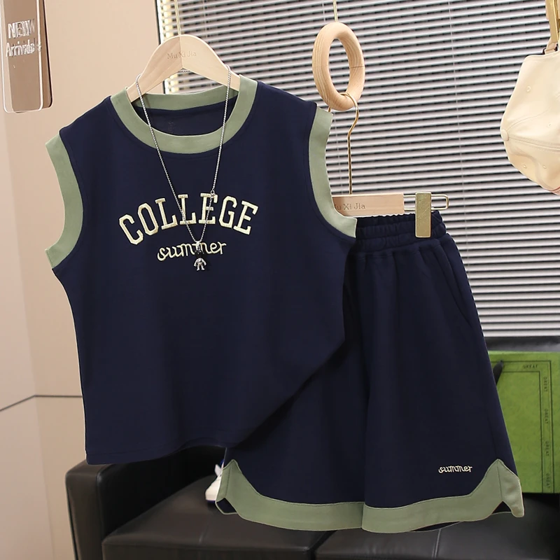 儿童装男童夏装无袖背心套装2025新款夏季中大童运动夏款速干球服