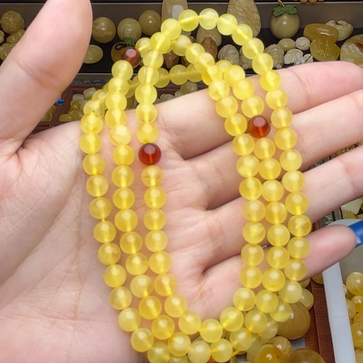 蜜蜡未镶嵌珠宝奇石171-天然蜜蜡新蜡108链子微瑕