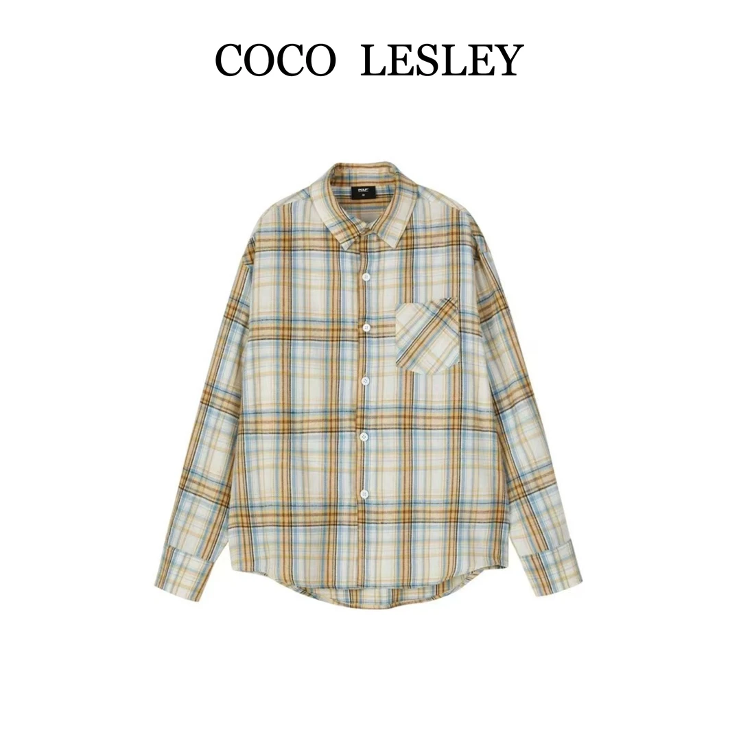 【CoCoLesly】复古格纹长袖衬衫宽松格子衬衣-X046
