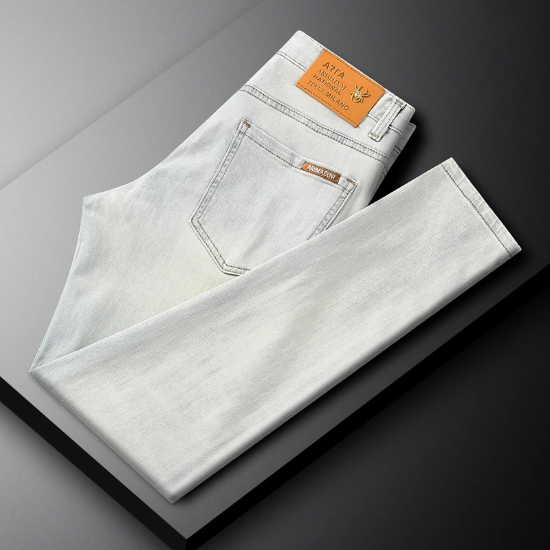 夏季薄款复古高端牛仔裤男弹力修身怀旧水洗潮牌休闲潮流男装裤子