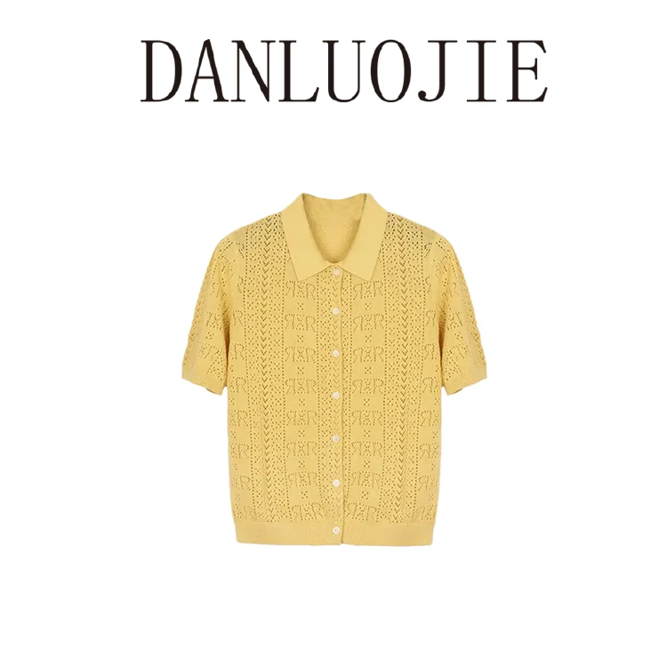 丹珞婕  童话Polo衫 美国进口长绒棉法国亚麻镂空小衫