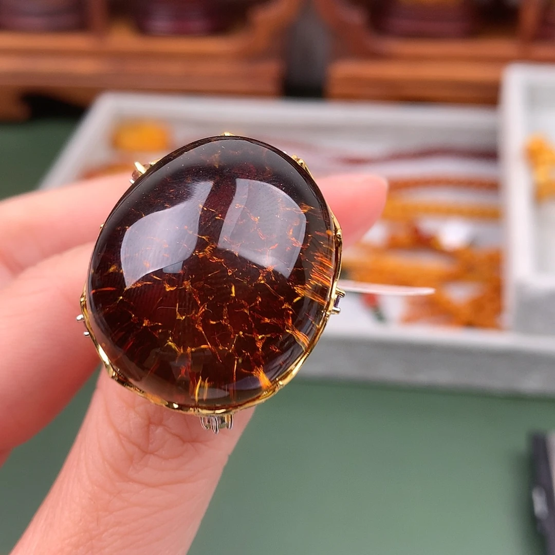 포***덕未镶嵌琥珀戒指天然琥珀戒指