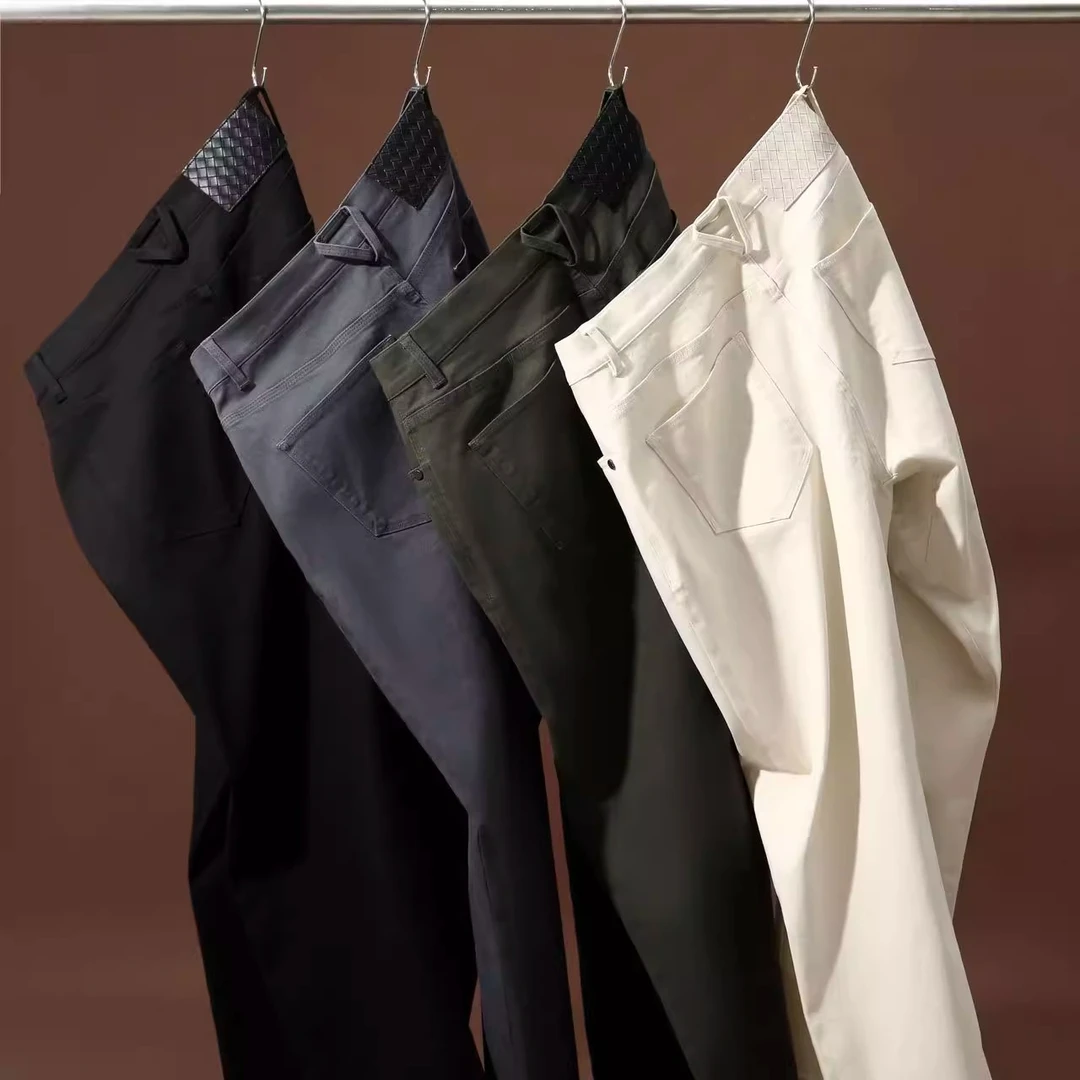 意奢顶配 天丝长绒棉弹力透气编织元素春季男时尚百搭直筒休闲裤