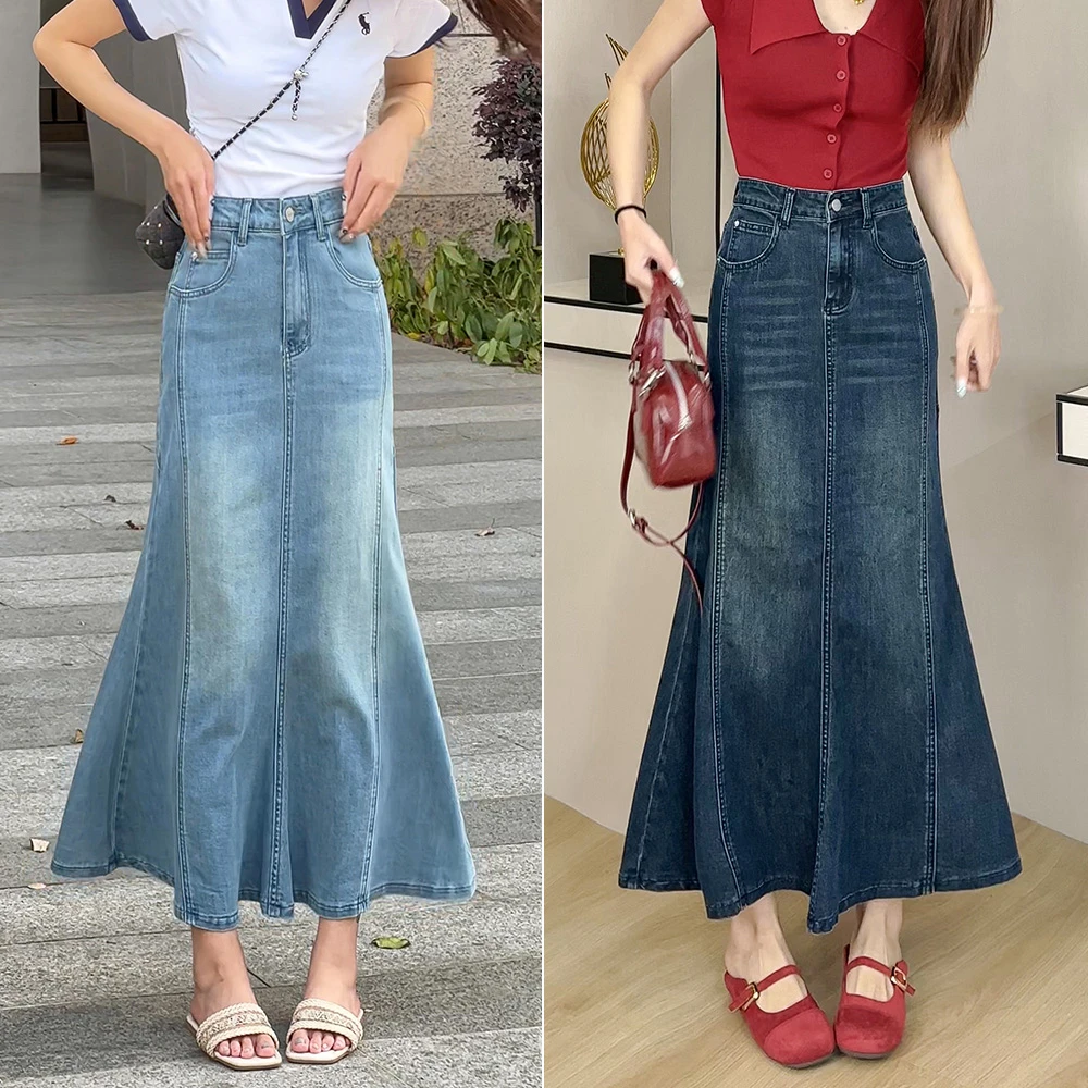 0617牛仔半身裙女新款高腰时尚气质显瘦百搭包臀鱼尾裙长裙