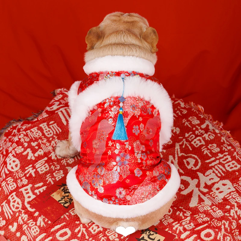 Tigerdog新中式过年喜庆唐装中小型犬法斗巴哥泰迪夹棉保暖马甲