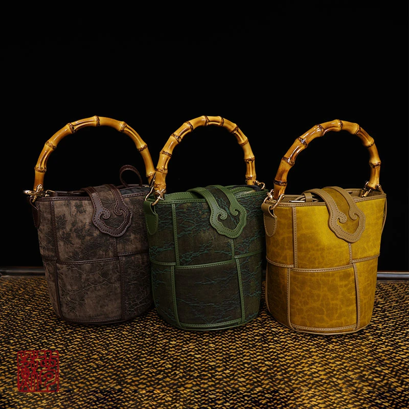 {苏梦}多色手作香云琉璃金拼接竹节旅行包收纳包0503108