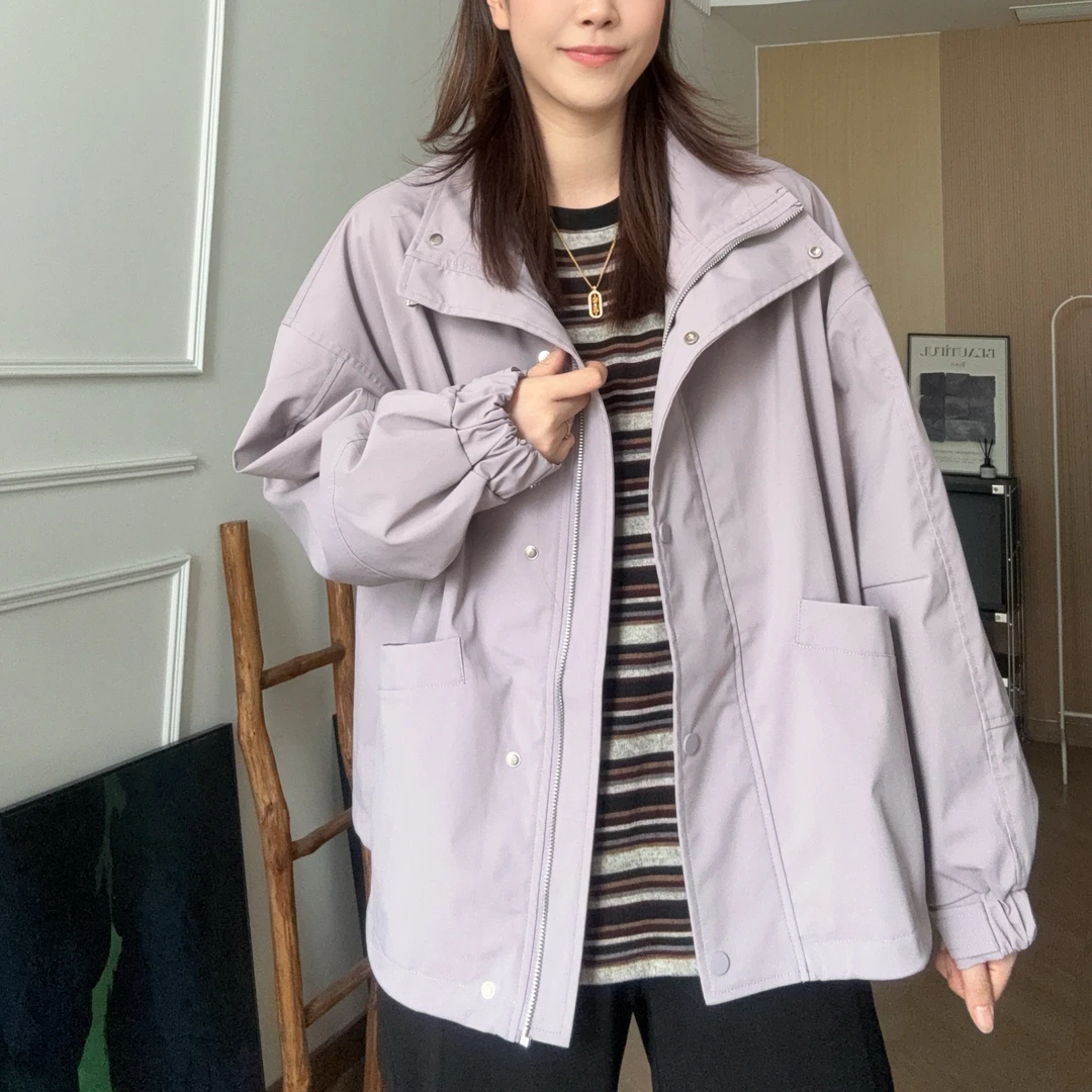 美亚恩NANA【风信紫】秋季防风立领夹克外套纯色冲锋衣宽松C0505