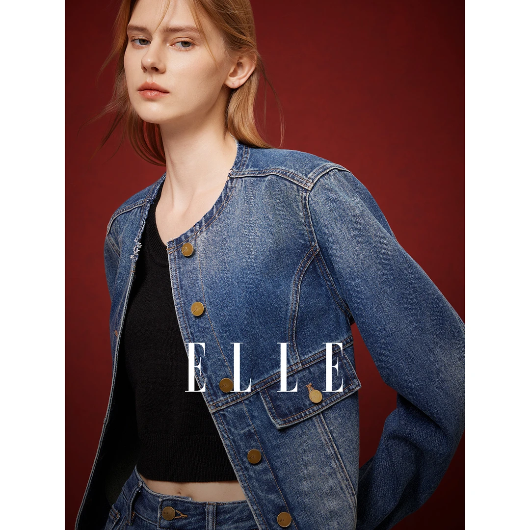 ELLE设计感宽松牛仔短外套女2025春季新款欧若风通勤上衣EF50588