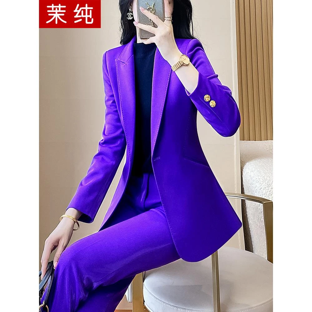 时尚洋气女紫色今年流行的漂亮西装高级感冷淡系独特别致职业正装