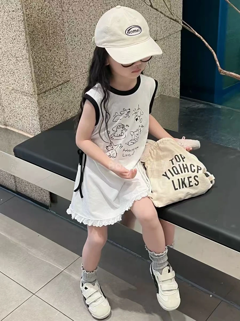 儿童背心裙新款女童可爱小狗连衣裙女宝宝夏装休闲无袖T恤裙