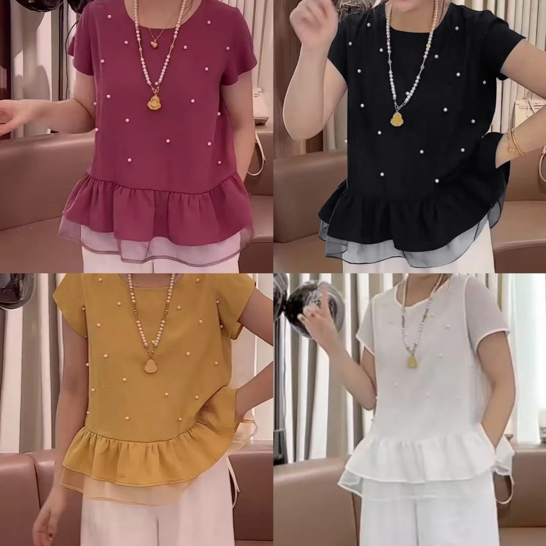 2820-C-重工钉珠大码洋气百搭大码半袖衫