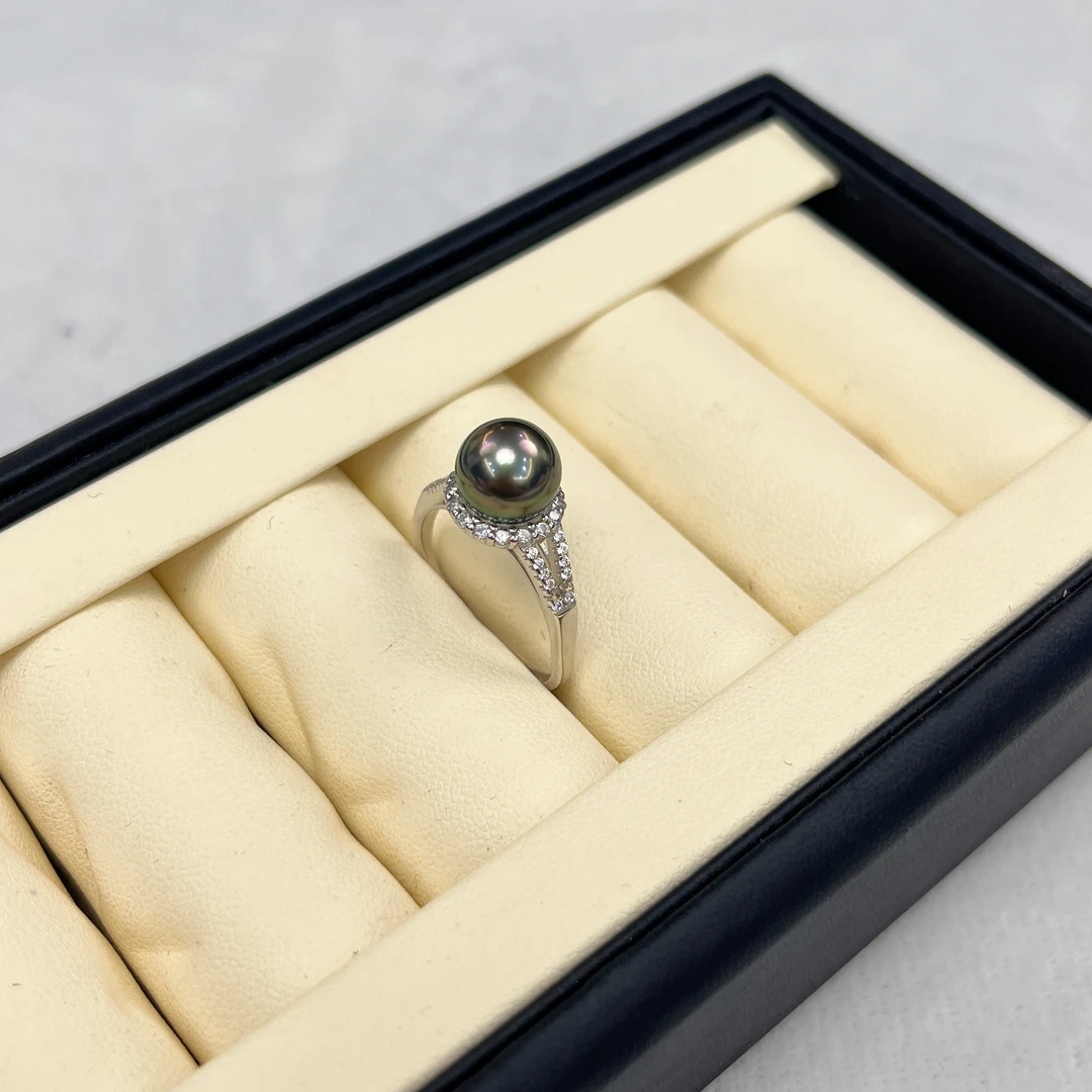 海水p1055大溪地珍珠太阳花戒指 8-9mm S925 多样性发一